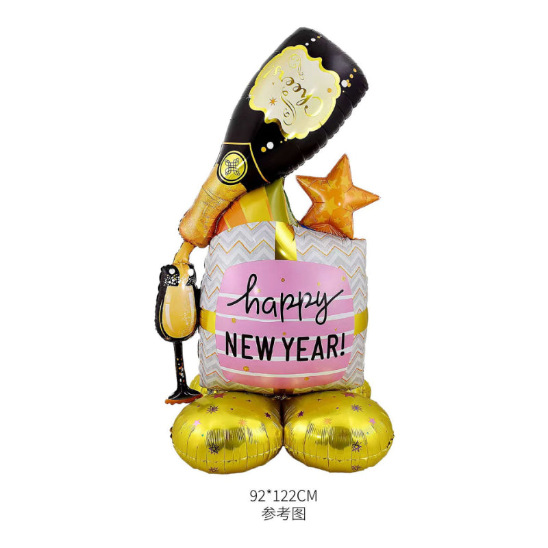 Happy New Year Balloons, Wine Bottle & Meteor Foil Set for Party Decor
