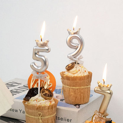 Wholesale 3D crown number birthday candles 0-9 - Lit number 5 and 9 candles on birthday cupcakes