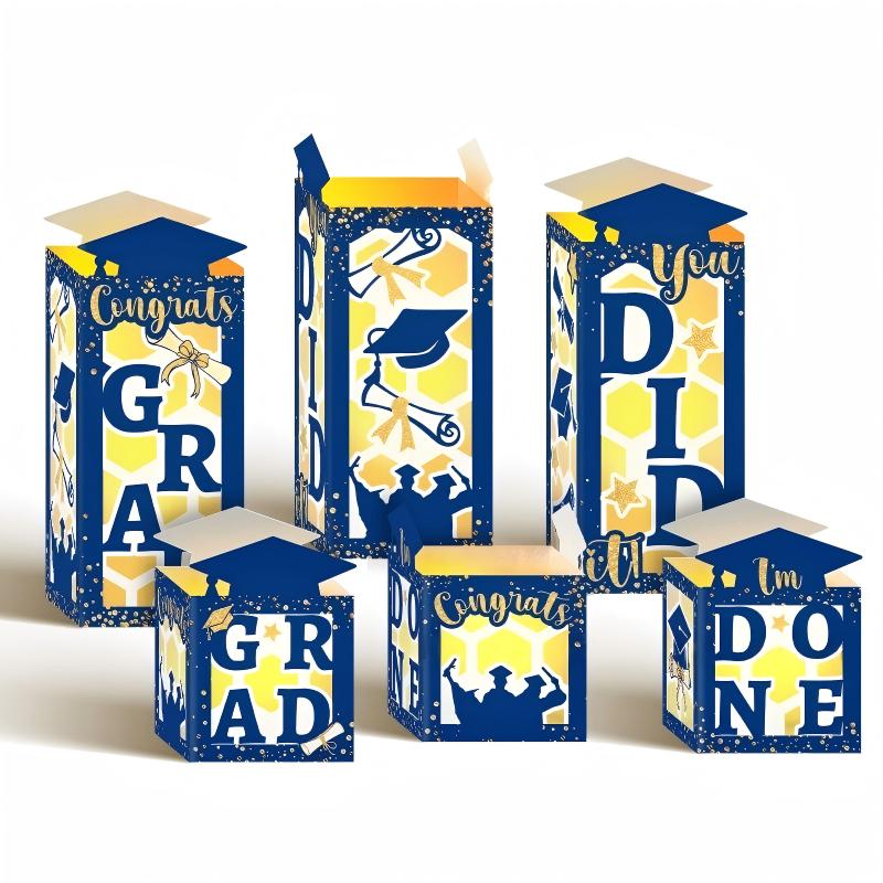 Blue & Gold Graduation Party Decoration Set | Backdrop, Balloons, Banner & Cake Topper