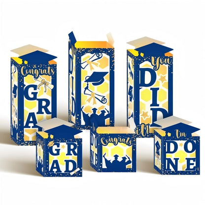 Blue & Gold Graduation Party Decoration Set | Backdrop, Balloons, Banner & Cake Topper
