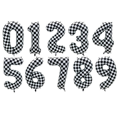 40-inch number foil balloon checkered race flag pattern
