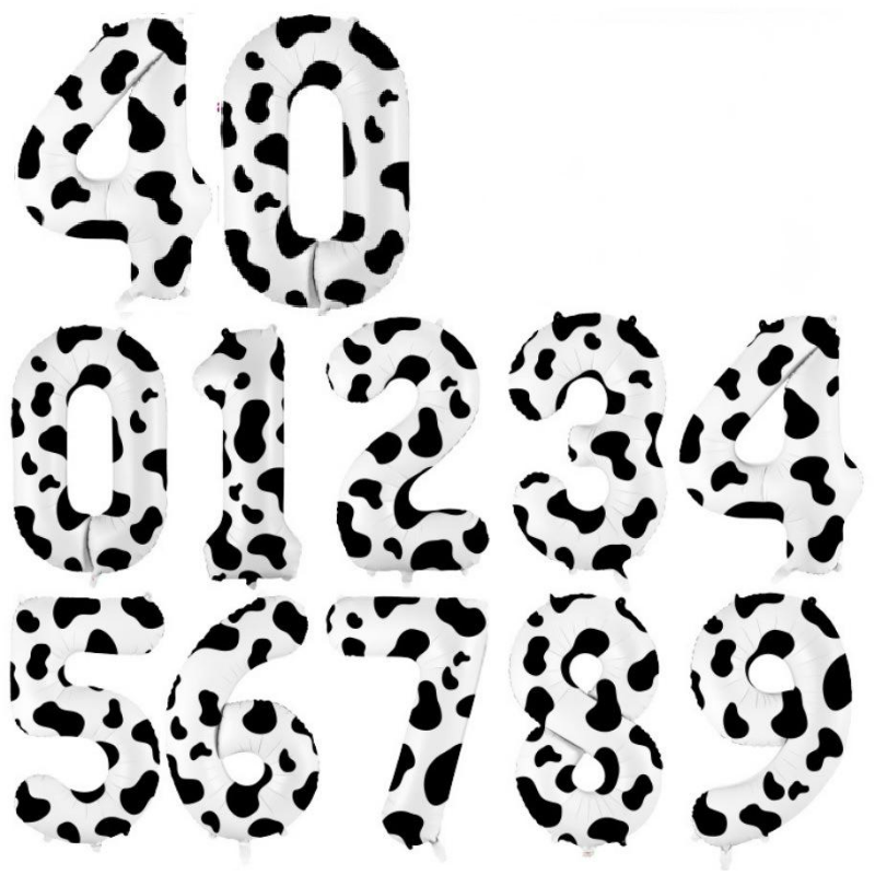 40-inch number foil balloon spotted cow print pattern