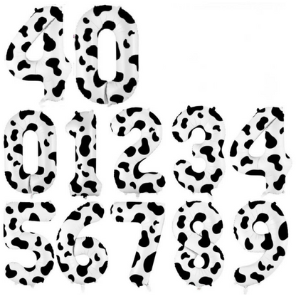 40-inch number foil balloon spotted cow print pattern