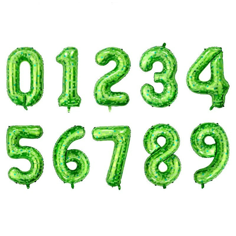 40-inch number foil balloon green pixel block print