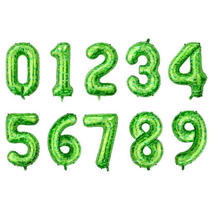 40-inch number foil balloon green pixel block print
