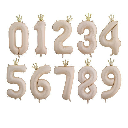 40-inch number foil balloon crown caramel beige digits