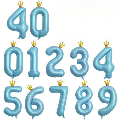 40-inch number foil balloon crown pearl blue digits