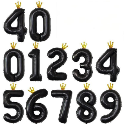 40-inch number foil balloon crown black numeral digits