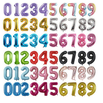 40-inch number foil balloon multi-color assortment grid overview