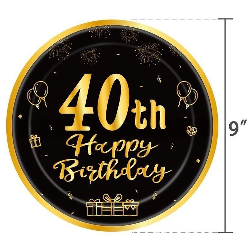 Black & Gold Birthday Party Supplies – Disposable Plates, Napkins, Cups & Tablecloth Set for Baby Boy or Girl Themed Celebration