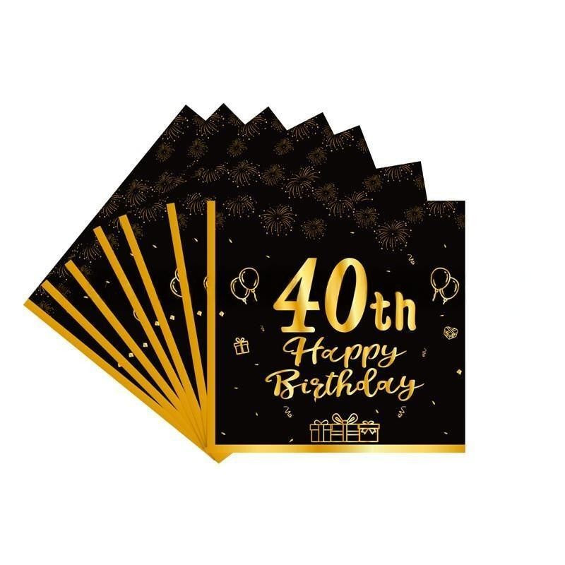 Black & Gold Birthday Party Supplies – Disposable Plates, Napkins, Cups & Tablecloth Set for Baby Boy or Girl Themed Celebration