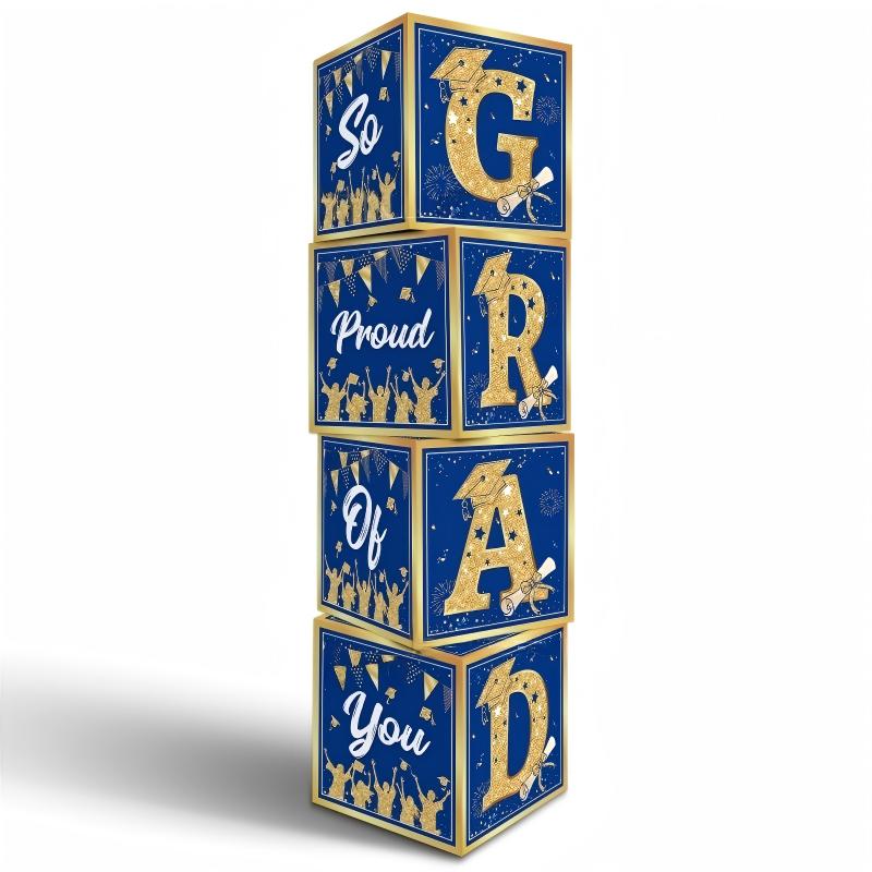Blue & Gold Graduation Party Decoration Set | Backdrop, Balloons, Banner & Cake Topper