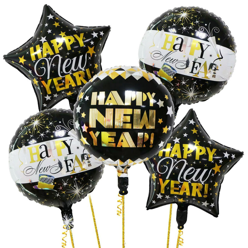 Happy New Year Black Gold Balloon Garland Kit – with Explosion Star & Champagne Bottle Foil Balloons, NYE Party Arch Decor Set