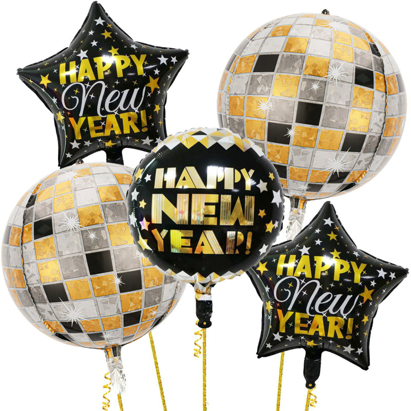 Happy New Year Black Gold Balloon Garland Kit – with Explosion Star & Champagne Bottle Foil Balloons, NYE Party Arch Decor Set