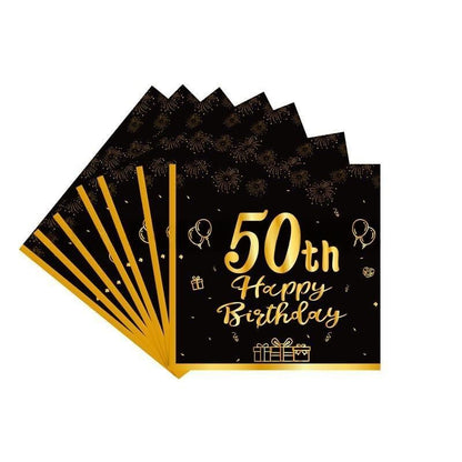 Black & Gold Birthday Party Supplies – Disposable Plates, Napkins, Cups & Tablecloth Set for Baby Boy or Girl Themed Celebration