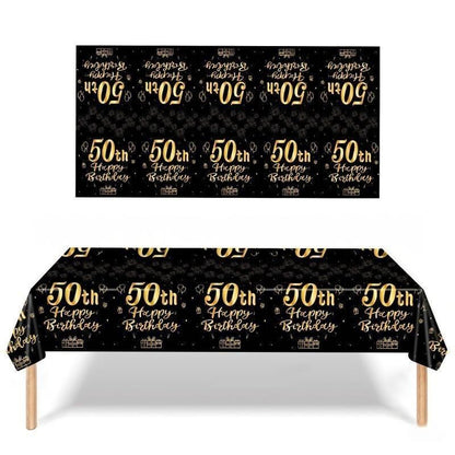 Black & Gold Birthday Party Supplies – Disposable Plates, Napkins, Cups & Tablecloth Set for Baby Boy or Girl Themed Celebration