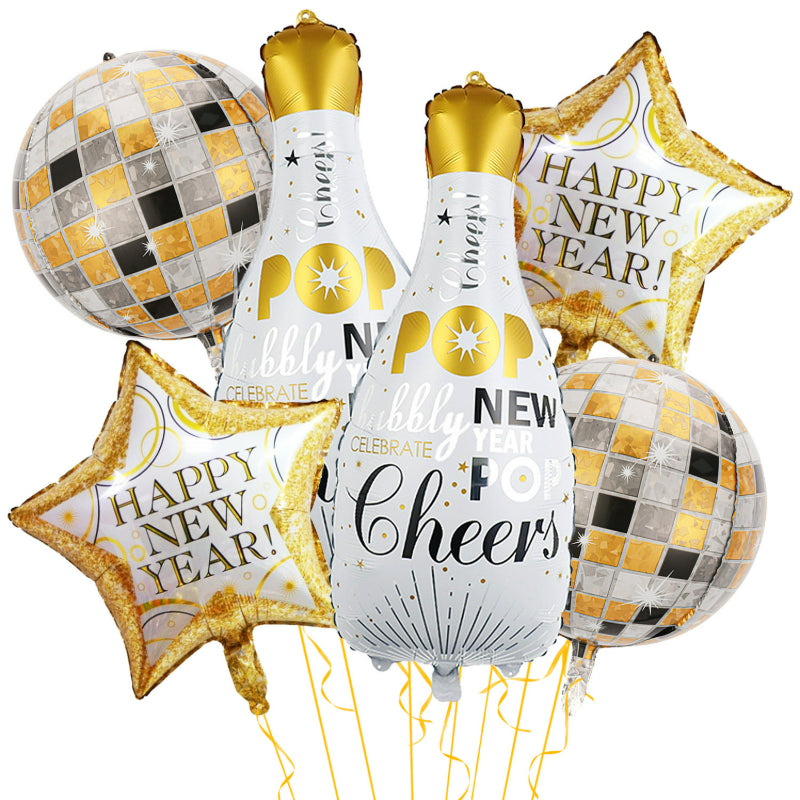 Happy New Year Black Gold Balloon Garland Kit – with Explosion Star & Champagne Bottle Foil Balloons, NYE Party Arch Decor Set