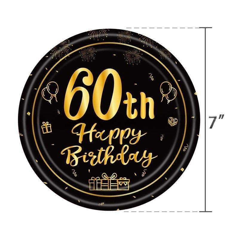 Black & Gold Birthday Party Supplies – Disposable Plates, Napkins, Cups & Tablecloth Set for Baby Boy or Girl Themed Celebration