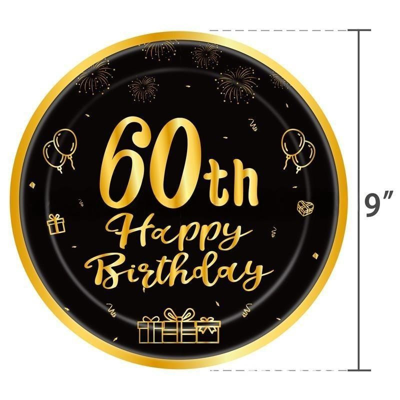 Black & Gold Birthday Party Supplies – Disposable Plates, Napkins, Cups & Tablecloth Set for Baby Boy or Girl Themed Celebration