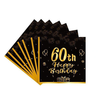 Black & Gold Birthday Party Supplies – Disposable Plates, Napkins, Cups & Tablecloth Set for Baby Boy or Girl Themed Celebration