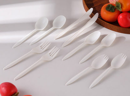 PSM Cornstarch Disposable Cutlery - 6 Inch Biodegradable Fork, Spoon & Spork for Food Service