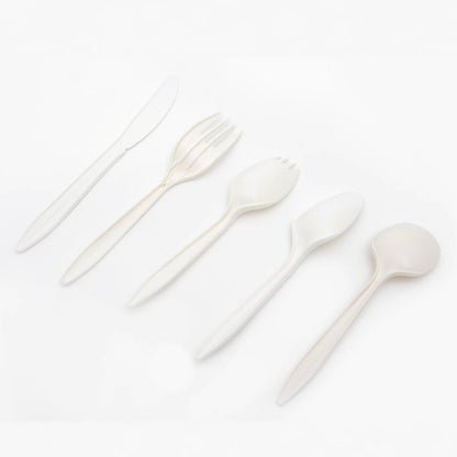 PSM Cornstarch Disposable Cutlery - 6 Inch Biodegradable Fork, Spoon & Spork for Food Service
