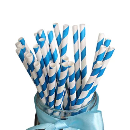 Colored Stripe Paper Straws 197*6mm - Biodegradable, Thickened for Bubble Tea & Coffee