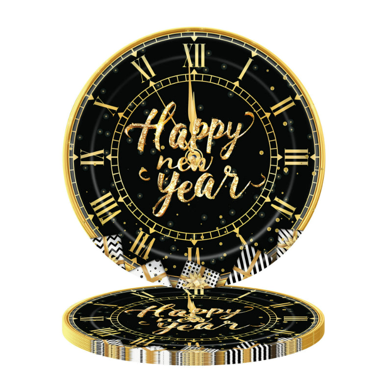 Black & Gold New Year‘s Eve Party Set – Disposable Plates, Cups & Napkins for 2027 NYE Celebration, Elegant Holiday Tableware Kit