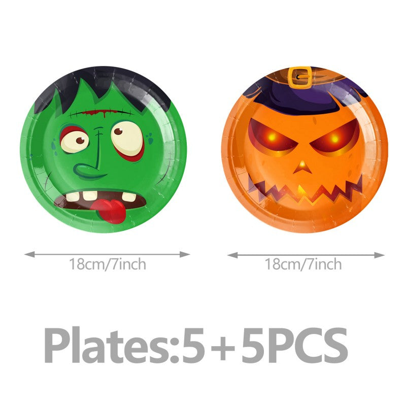 Halloween Horror Party Decoration Supplies – Disposable Dinnerware, Plastic Table Cover & Hanging Banner for Haunted House & Themed Event