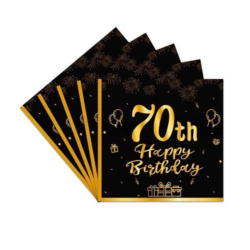 Black & Gold Birthday Party Supplies – Disposable Plates, Napkins, Cups & Tablecloth Set for Baby Boy or Girl Themed Celebration