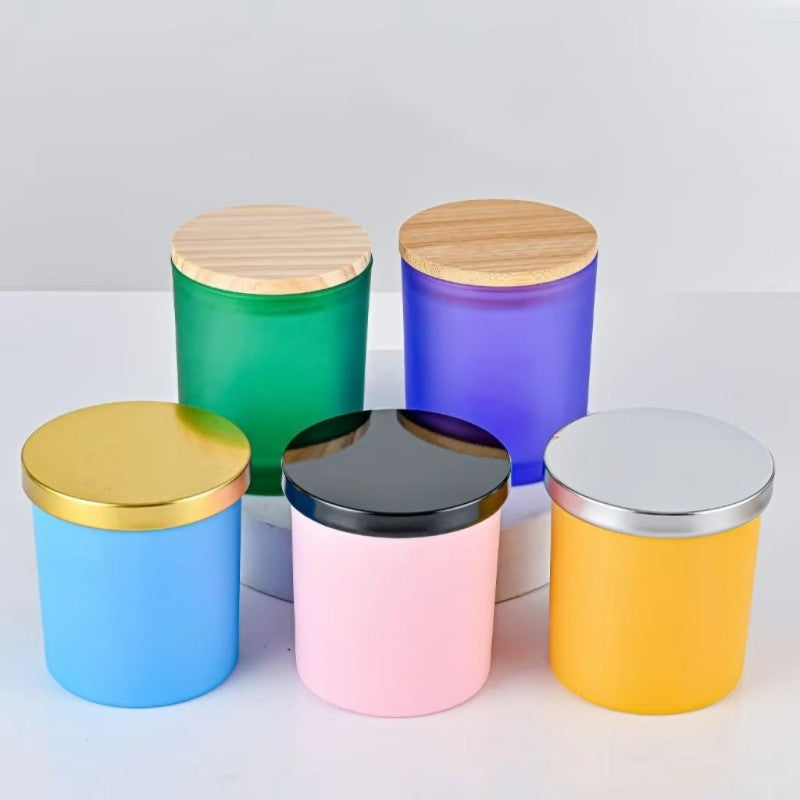 7oz 180g Frosted White Glass Candle Jars with Wood Lids – Thickened Jar for Candle Making, Spice Storage & Home Decoration (D70mm x H84mm, Multiple Colors, Pine Wood Lid)
