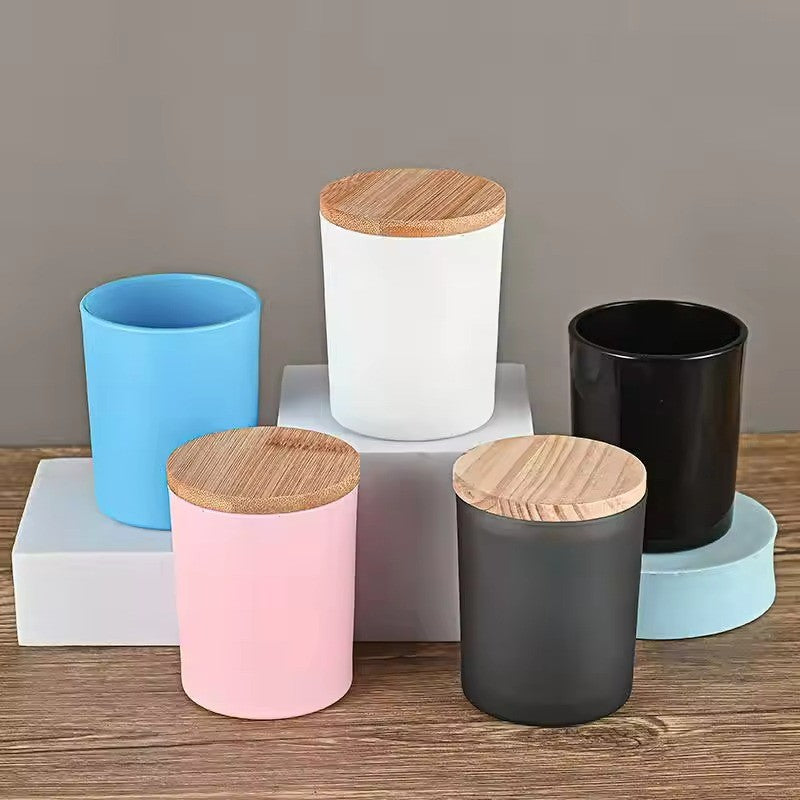 7oz 180g Frosted White Glass Candle Jars with Wood Lids – Thickened Jar for Candle Making, Spice Storage & Home Decoration (D70mm x H84mm, Multiple Colors, Pine Wood Lid)