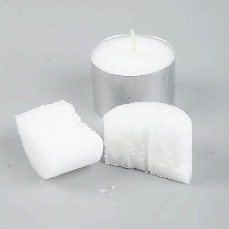 Paraffin tealight candles solid wax core cross section with cotton wick