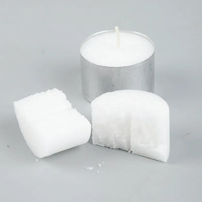Paraffin tealight candles solid wax core cross section with cotton wick
