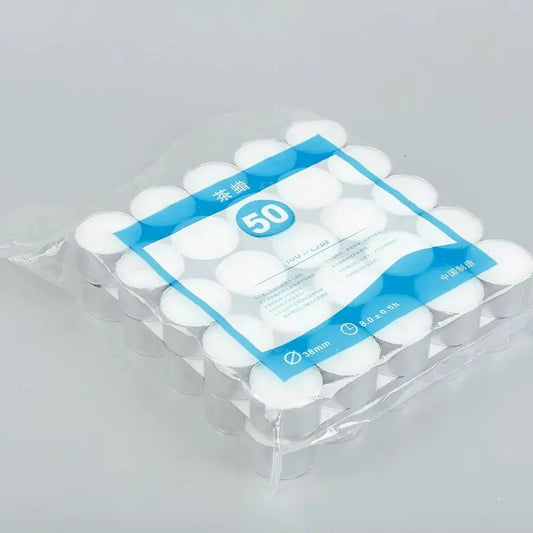 Paraffin tealight 8h candles 50-pack shrink-wrapped bulk packaging