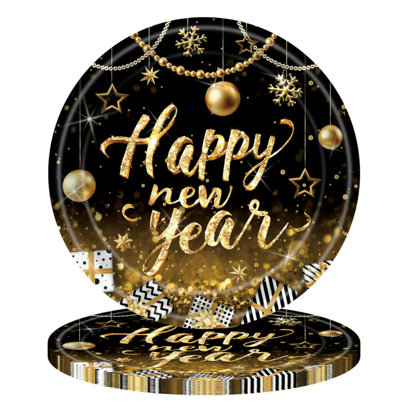Black & Gold New Year‘s Eve Party Set – Disposable Plates, Cups & Napkins for 2027 NYE Celebration, Elegant Holiday Tableware Kit