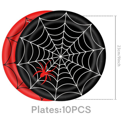 Halloween Spider Web Party Supplies | Birthday Tableware & Banner Decor Set (7″/9″ Plates, Cups, Napkins, Tablecloth, Bunting, Cutlery, Straws)
