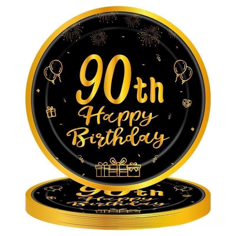 Black & Gold Birthday Party Supplies – Disposable Plates, Napkins, Cups & Tablecloth Set for Baby Boy or Girl Themed Celebration