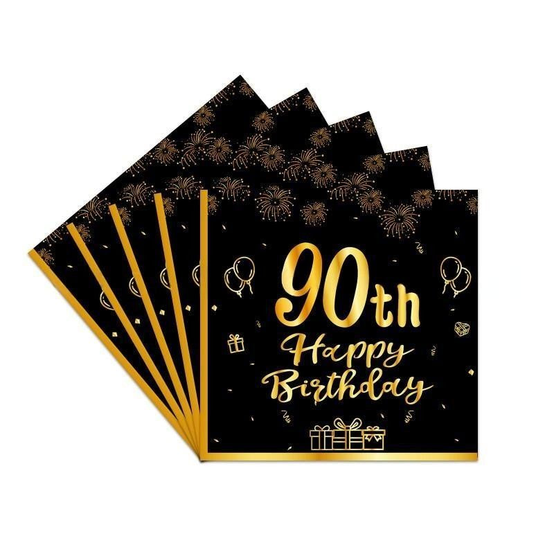 Black & Gold Birthday Party Supplies – Disposable Plates, Napkins, Cups & Tablecloth Set for Baby Boy or Girl Themed Celebration