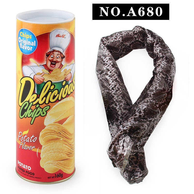 Prank Snake in a Pringles Can – Fake Jumping Serpent Toy for Halloween, Scary Practical Joke for Kids & Adults (A680-A685 Multiple Styles, Can Weight 86g-170g)