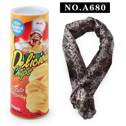 Prank Snake in a Pringles Can – Fake Jumping Serpent Toy for Halloween, Scary Practical Joke for Kids & Adults (A680-A685 Multiple Styles, Can Weight 86g-170g)