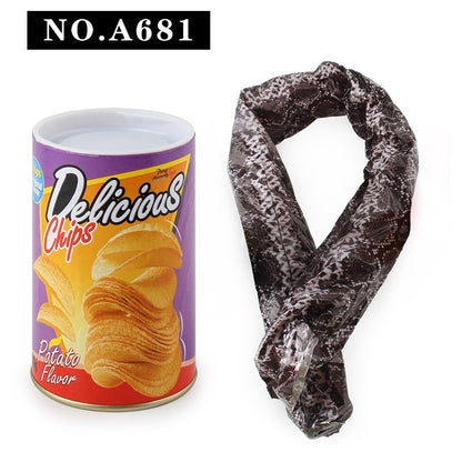 Prank Snake in a Pringles Can – Fake Jumping Serpent Toy for Halloween, Scary Practical Joke for Kids & Adults (A680-A685 Multiple Styles, Can Weight 86g-170g)