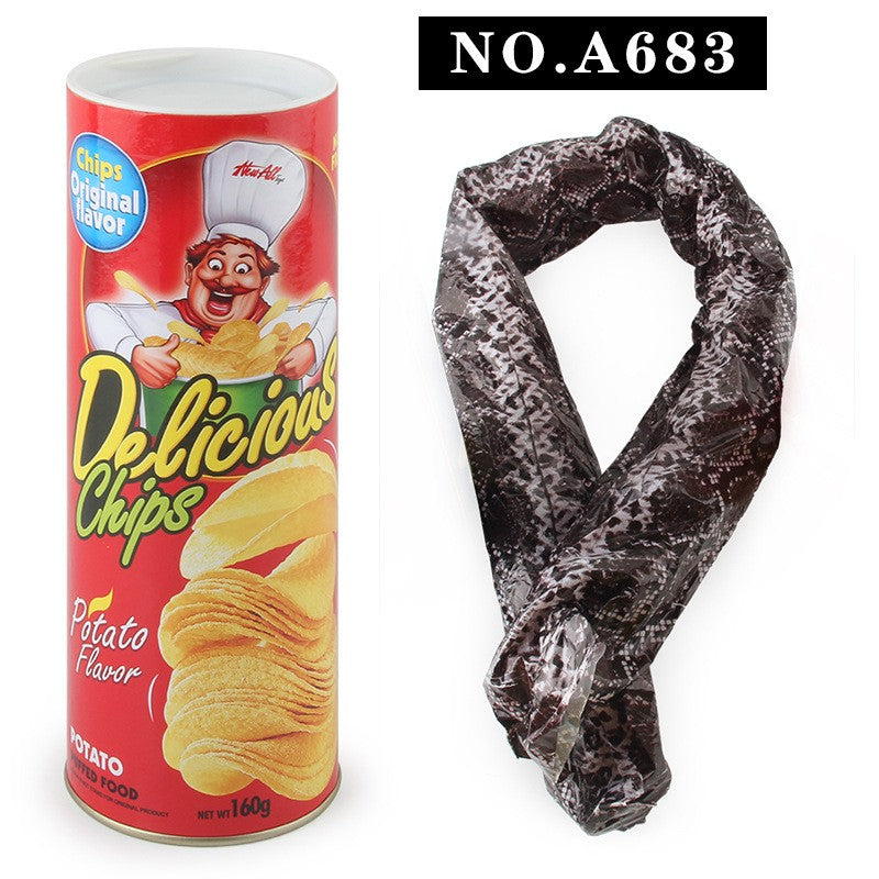 Prank Snake in a Pringles Can – Fake Jumping Serpent Toy for Halloween, Scary Practical Joke for Kids & Adults (A680-A685 Multiple Styles, Can Weight 86g-170g)