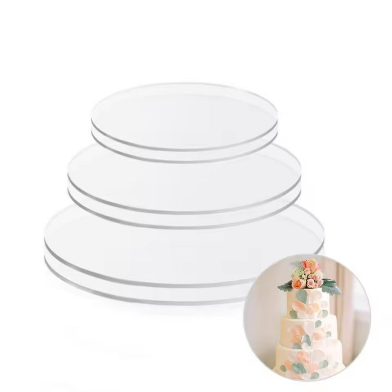 Acrylic cake guide disc - Three-tier stack with finished cake display