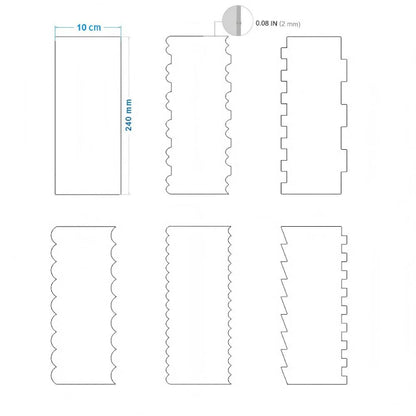 Acrylic cake edge scraper - 6-piece standard scraper set dimensional diagram