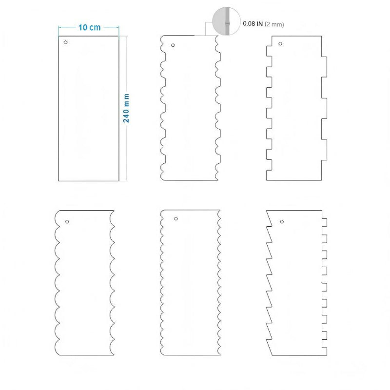 Acrylic cake edge scraper - 6-piece hanging hole scraper set diagram