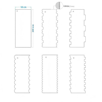 Acrylic cake edge scraper - 6-piece hanging hole scraper set diagram
