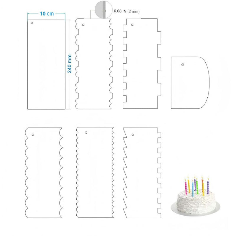 Acrylic cake edge scraper - 7-piece hanging hole scraper set diagram