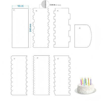 Acrylic cake edge scraper - 7-piece hanging hole scraper set diagram