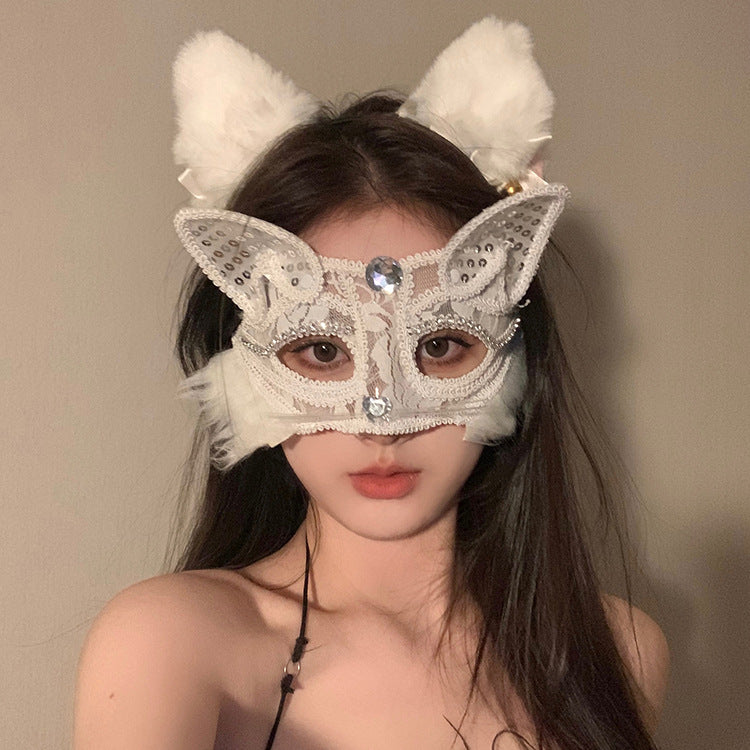 Sexy Cat Ear Half Face Mask for Women – Cute & Seductive Animal Masquerade Prop for Christmas Party, Bachelorette & Role Play